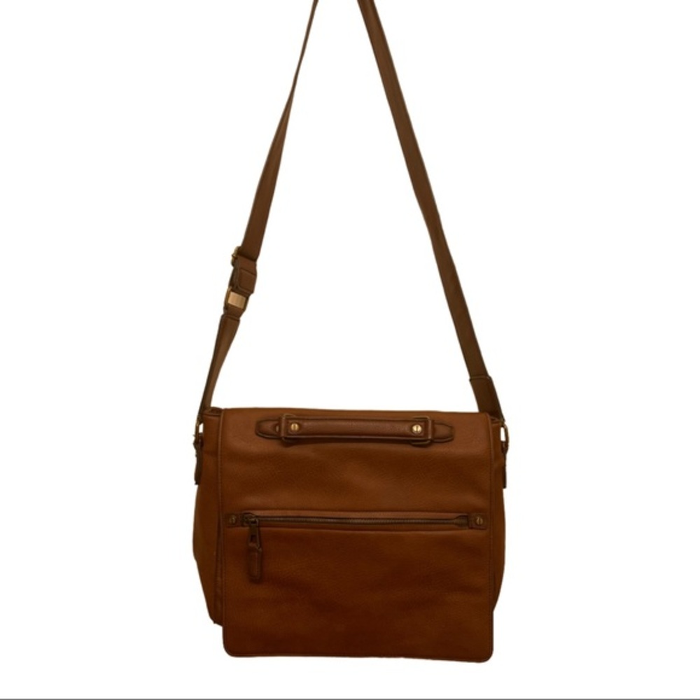 ALDO Messenger Laptop Bag Faux Leather PVC Brown Large Adjustable Strap EUC